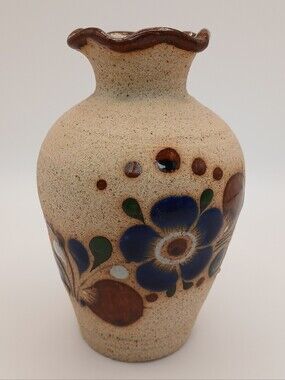 Tonala Hand-painted Floral Pottery Vase 5.5" Mexico